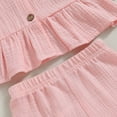 thumbnail image 5 of Okbabeha Baby Girl Fall Outfits Cotton Linen Solid Color Ruffle T-Shirt Dress+Long Pants Headband Toddler Winter Clothes, 5 of 7
