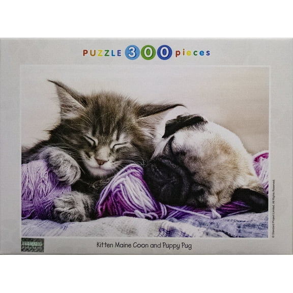 Tomax Jigsaw Puzzle - Kitten Maine Coon and Puppy Pug (300 Pieces)