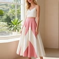 thumbnail image 4 of Womens Color Block Pleated Maxi Skirt High Waist A-Line Flowy Elegant Long Skirts M, 4 of 6