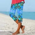 thumbnail image 2 of ZToonmas Women's High Waist Floral Print Capri Leggings Slim Fit Cropped Trousers with Scalloped Hem for Summer, 2 of 5
