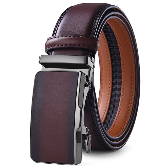 Sendefn Men's Leather Belt Automatic Ratchet Buckle Slide Belt for Dress Casual Trim to Fit with Gift Box