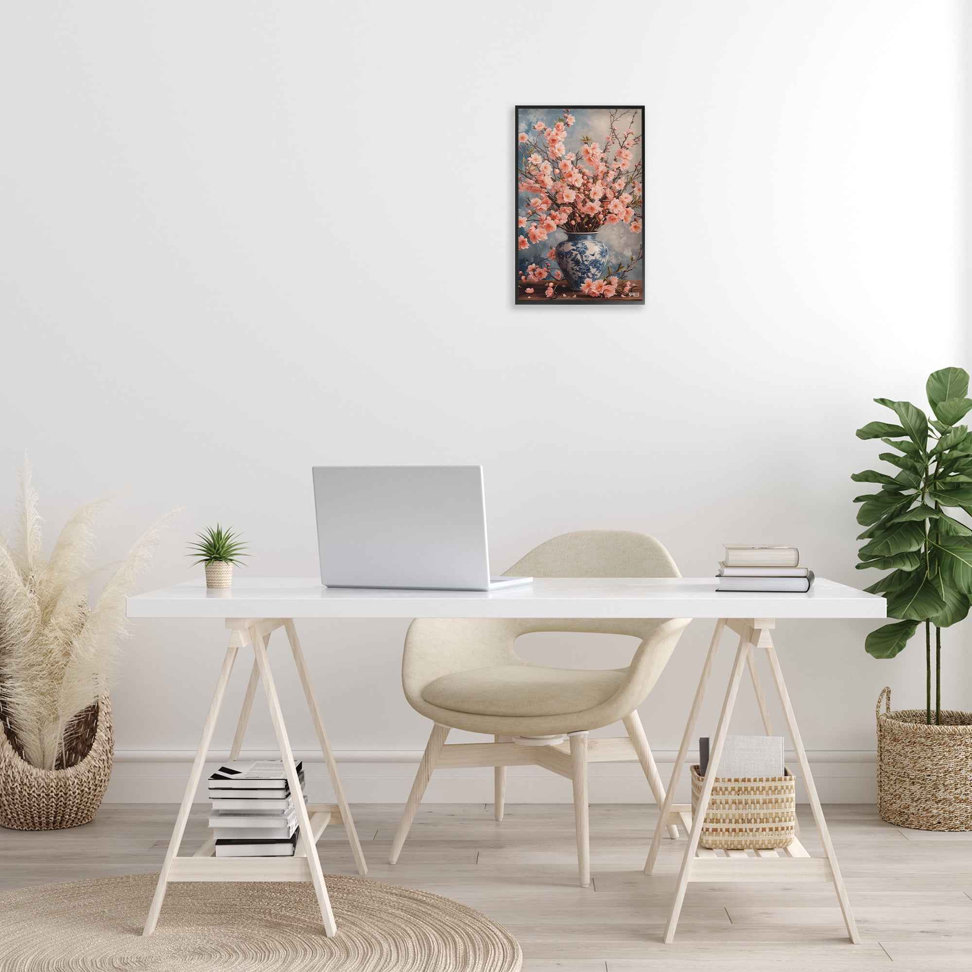 Stupell Industries Detailed Cherry Blossom Vase Botanical & Floral Painting Black Framed Art Print Wall Art, 12 x 18