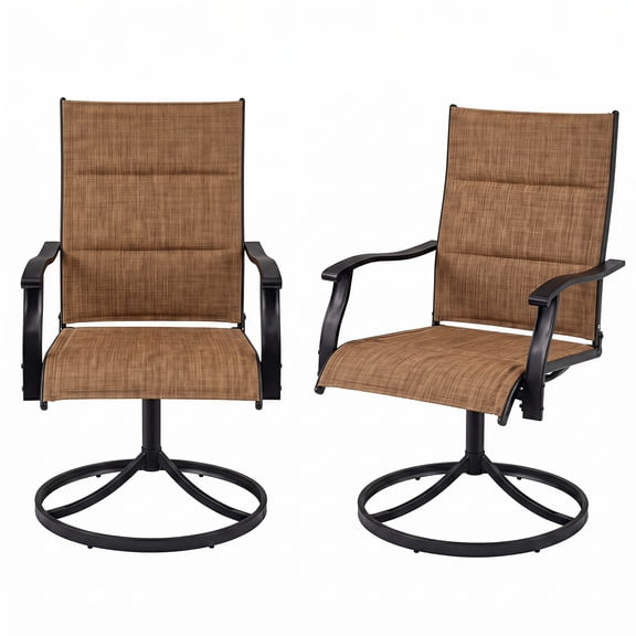 Gymax Padded Patio Swivel Chairs Set of 2 Ergonomic Outdoor Dining Chairs w/High Back Brown