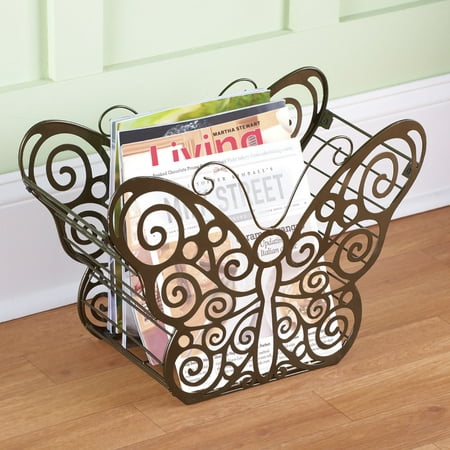 Antique Scroll Butterfly Metal Magazine Holder with Bronze Finish - Organizer for Any Room in Home, (Best Pistol Magazine Holder)