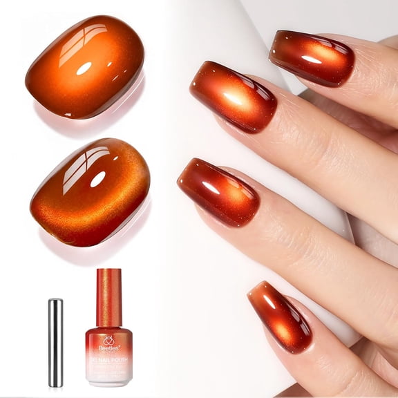 Beetles Orange Cat Eye Gel Nail Polish, 15ML Caramel Gold Cat Eye