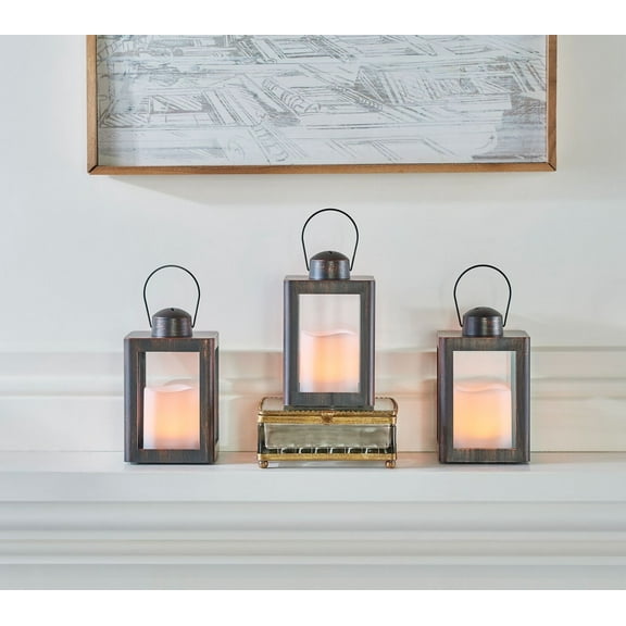Home Reflections S/3 Mini Lanterns with Remote & Gift Boxes in Bronze