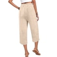 thumbnail image 4 of VV AVEORS Cropped Linen Pants Women Baggy Drawstring High Waisted Below Knee Length Capri Pants Summer Casual Y2K Boho Beach Capris Beige XL, 4 of 6