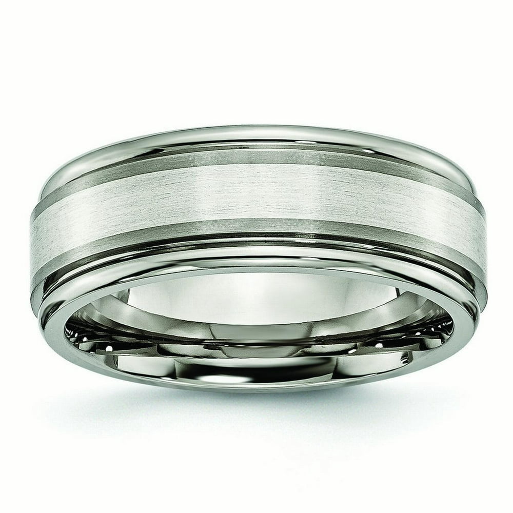 Jewelry Stores Network Mens 8mm Titanium Grooved Edge