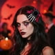 thumbnail image 5 of Decoraciones de Halloween, adornos de Halloween, pinza para el pelo con forma de mano de esqueleto de Halloween, lazo de rosa de terror para festivales de fantasmas, accesorios para el cabello, pinza, 5 of 6