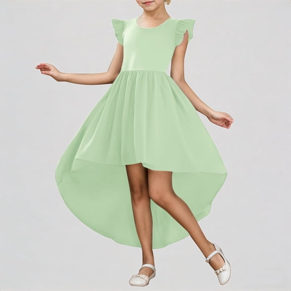 REDARER Girls' Flutter Sleeve Hi-Low Hem Dress Formal Party Swing Dress,10-12 Years