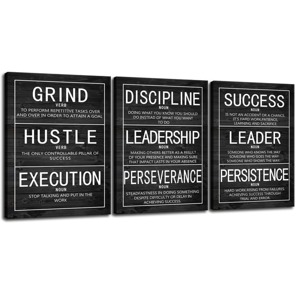 3 Panel Inspirational Canvas Perseverance Discipline Consistency Print Wall Art Motivational Poster Painting Modern Inspiring Artwork for Home Living Room Office Decor Ready to Hang [60''Wx 28''H]