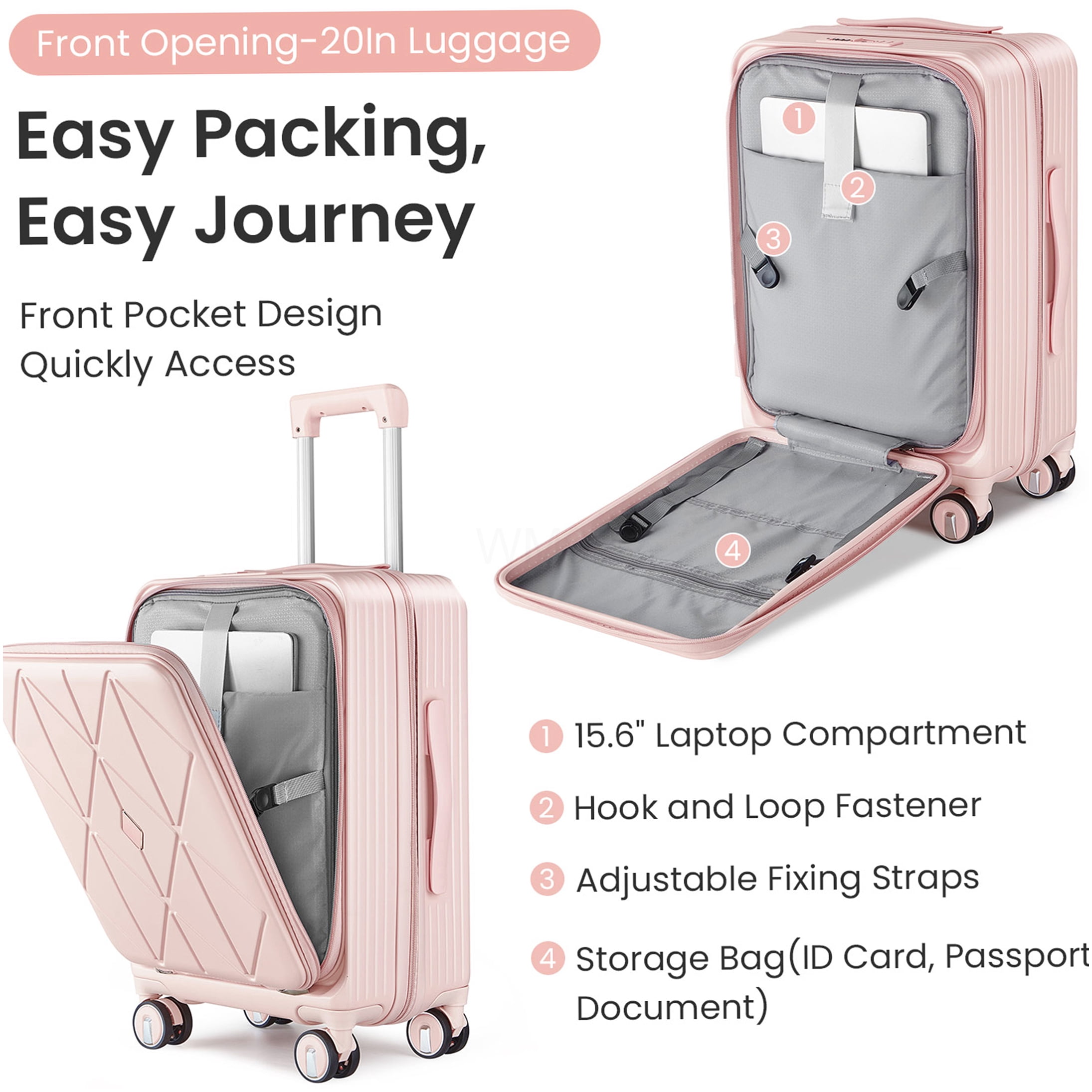 Pink 3-Piece Hard Shell Luggage Set with TSA Lock, Expandable Carry On Suitcase with Front Pocket & Spinner Wheels