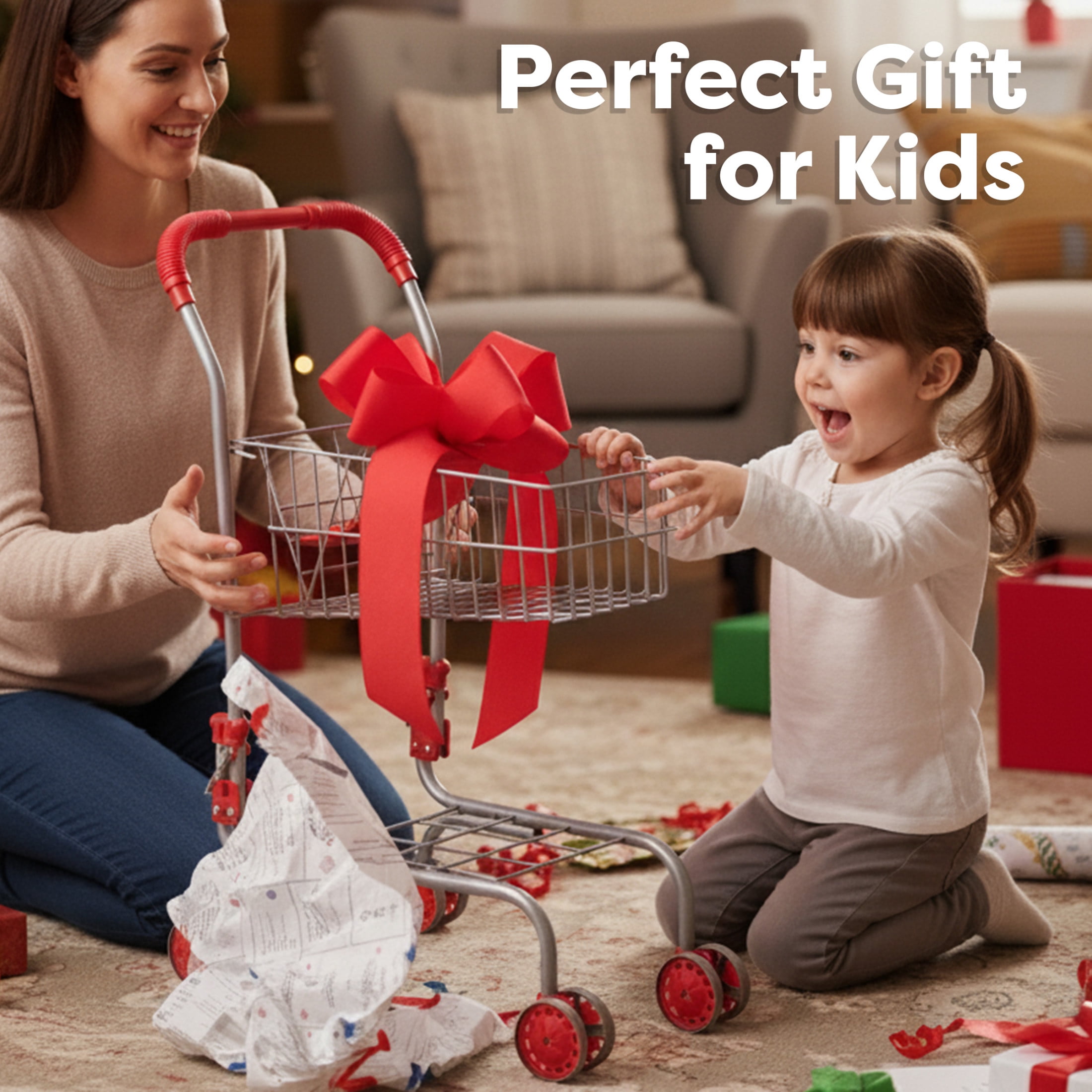 Hey Play Kids Shopping Cart with Pivoting Front Wheels and Fold-Up Design