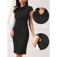 thumbnail image 2 of DARING DIVA Women's Midi Work Dress Cap Sleeve Bow Tie Neck Sheath Dresses XS Black, 2 of 6