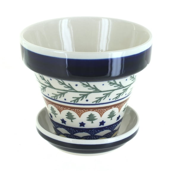 Blue Rose Polish Pottery Evergreen Small Flower Pot