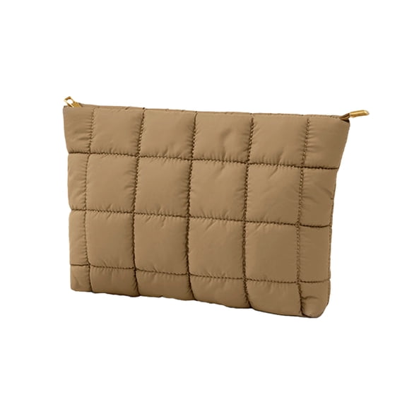 bestolf Cosmetic Bag Compact Quilted Makeup Bag with Top Zipper Closure Spacious Inner Pocket Travel Organizer Handbag Makeup Pouch (Coffee )