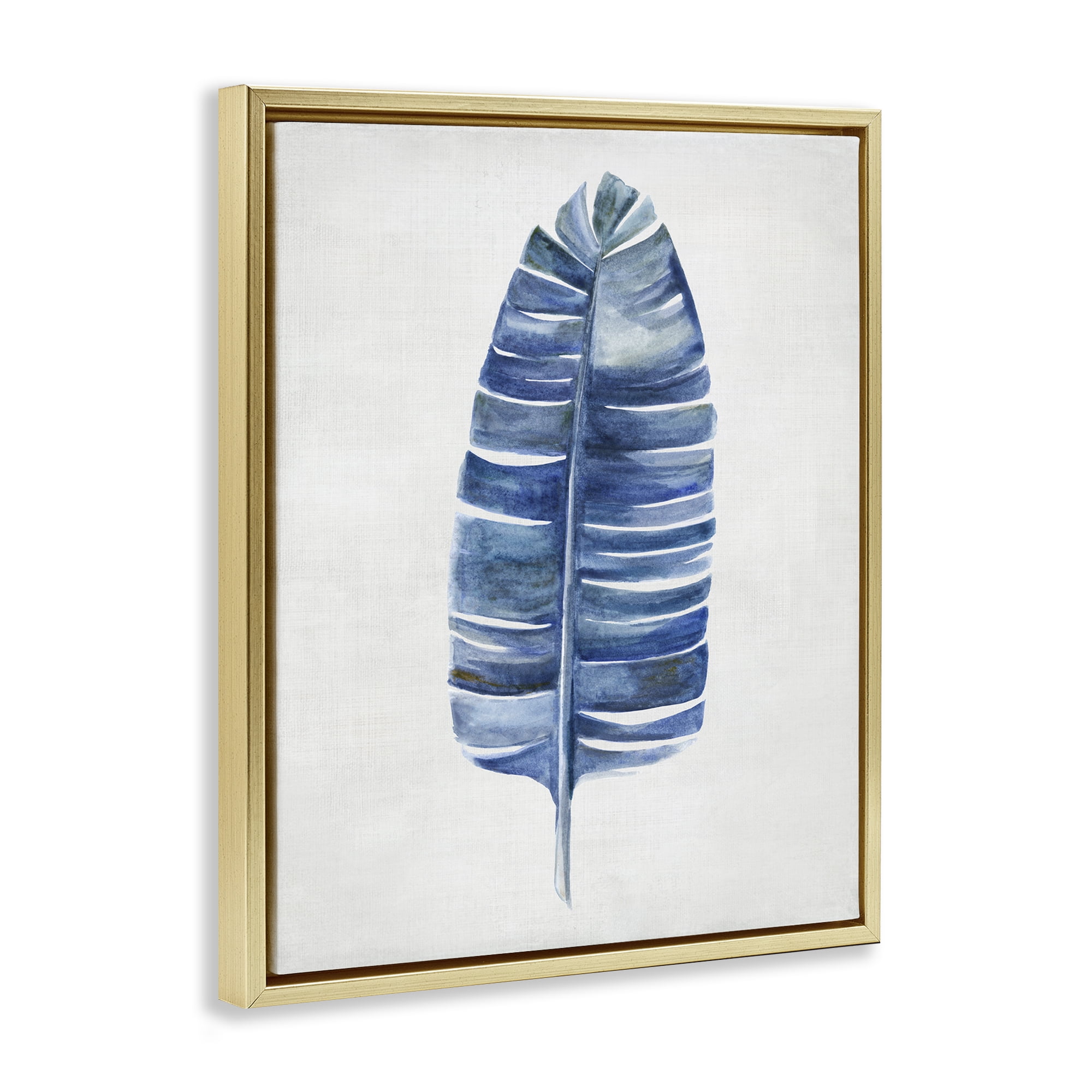 Stupell Industries Single Fan Plant Sprig Plants & Flowers Painting Gold Floater Framed Canvas Art Print Wall Art, 17 x 21