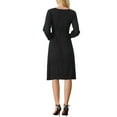 thumbnail image 3 of INSPIRE CHIC Women's Dress Knit Crew Neck Lantern 3/4 Sleeve Belted Pleated Hem Dresses​ XS Black, 3 of 6
