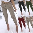 thumbnail image 1 of Pantalones cargo ajustados y elásticos para mujer, pantalones pitillo de cintura alta con bolsillos y cremallera, pantalones jogger holgados, 1 of 5