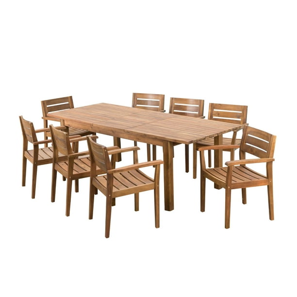 9Piece Rustic Brown Wood Finish Outdoor Furniture Patio Dining Set