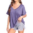 thumbnail image 1 of Camisetas de Gran Tamaño para Mujer, Cuello en V, Corta, Camisetas Holgadas Informales de Verano. Púrpura M, 1 of 9