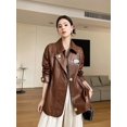 thumbnail image 2 of Abrigo de piel de oveja auténtica vintage para mujer, nueva tendencia, otoño-invierno 2024, chaqueta de cuero genuino ajustada de longitud media de alta gama, 2 of 5