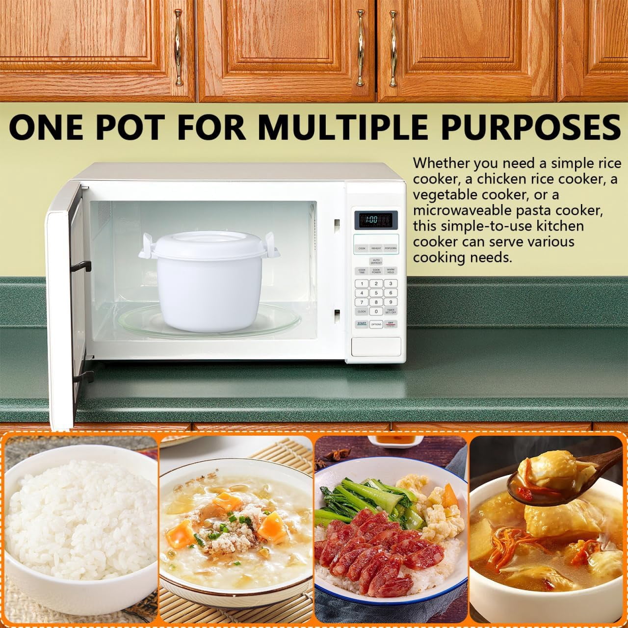 ABCISI Microwave Rice Cooker Pasta Cooker, 1.9 QT Rice Steamer with Locking Lid, Large Microwave Food Container for Soup, Vegetable, Mashed Potatoes, Fish, Quick Healthy Meals