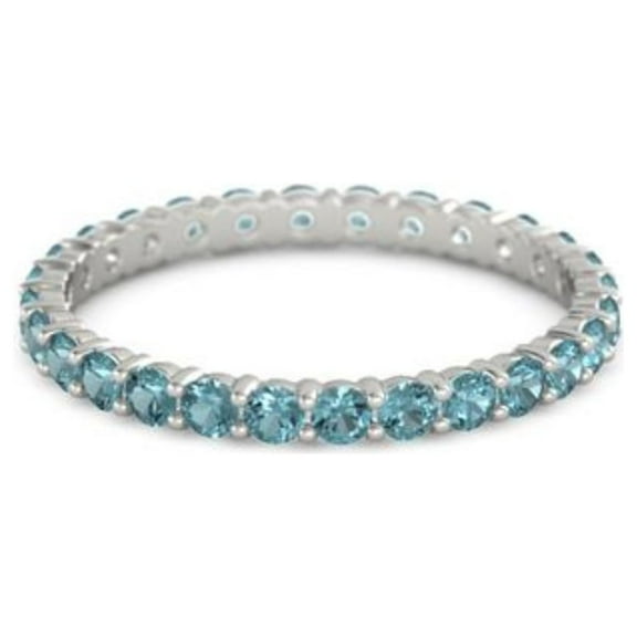 London Blue Topaz Round 2.50 MM Eternity Band 925 Sterling Silver Women Stackable Wedding Ring Size US- 4