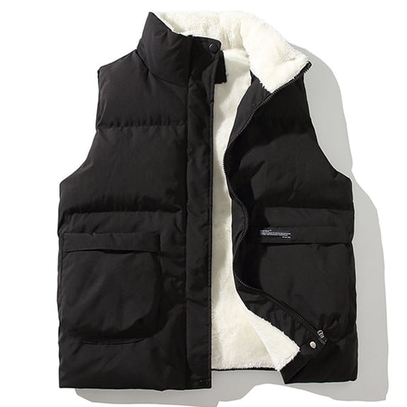 Lilgiuy Thermal Vests for Men Casual Winter Warm Loose Sleeveless Outdoor Vest for Mountaineering Tooling Black