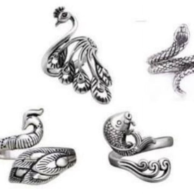 Anillo vintage de pavo real, anillo koi, anillo de plata 925 con fénix, gancho abierto, aguja con hilo, artefacto