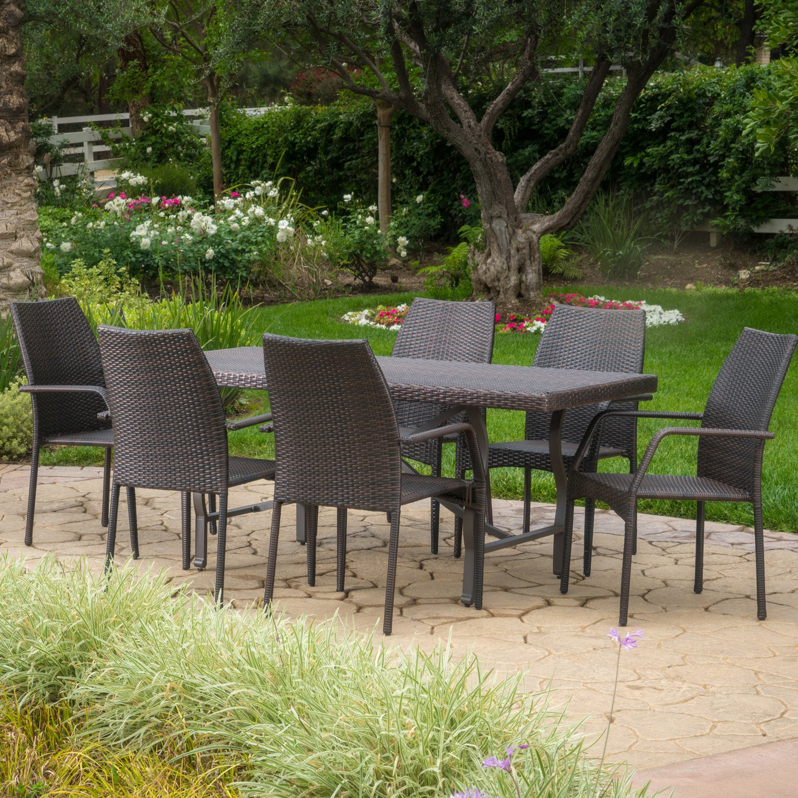 Alexandria Wicker 7 Piece Outdoor Dining Set