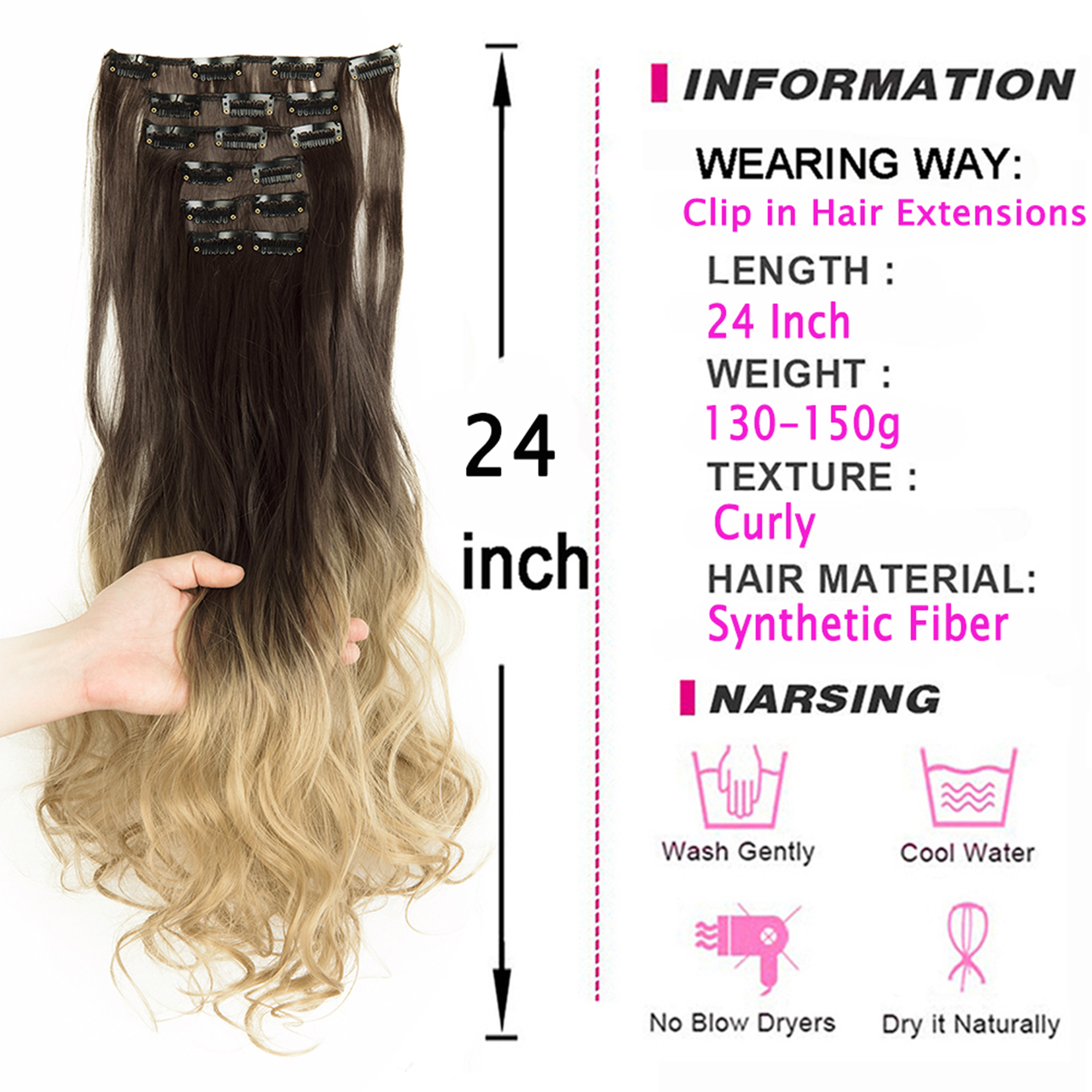 SHCKE Full Head Clip in Hair Extensions Colorful 26 display picture 1