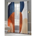 thumbnail image 3 of Navy Blue Burnt Orange Sheer Curtains 84 Inch Length 2 Panels Set, Modern Vintage Geometric Voile Window Treatment Rod Pocket Curtains Sheers Drapes for Bedroom/Living Room/Kitchen 52"x84"x2, 3 of 7