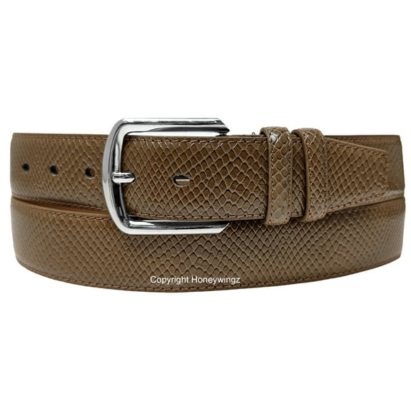 Men Mocha Faux Snake Skin Leather Belt