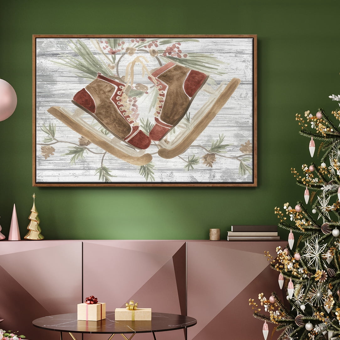 Pinecone Lodge Collection A - Framed Gallery Wrapped Holiday Canvas - 17 x 25 - Rosewood Frame