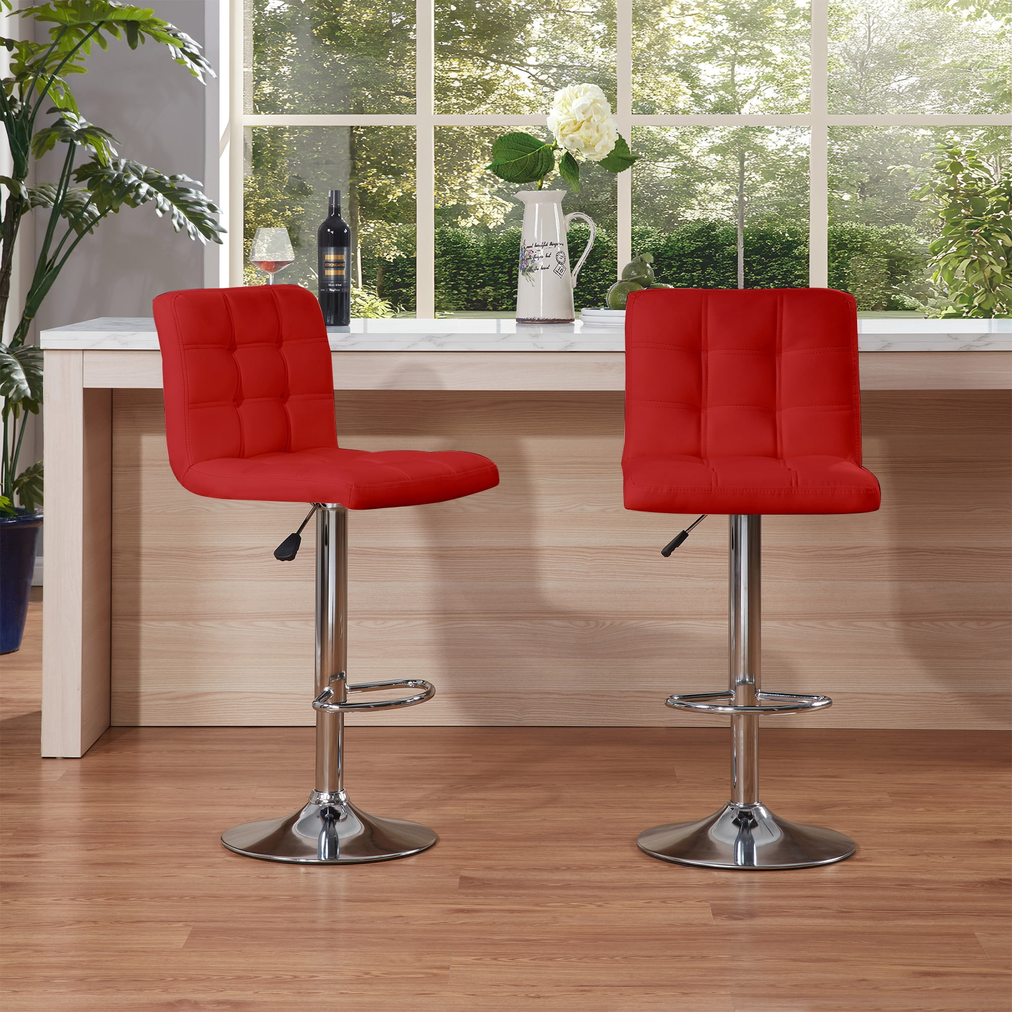 MAYEERTY Set of 2 Bar Stools, Adjustable Swivel Counter Height Stools,Red