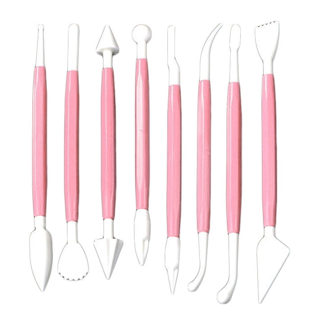 Juego de 8 herramientas de modelado de fondant de plástico rosa para pasteles, flores, repostería creativa y decoración