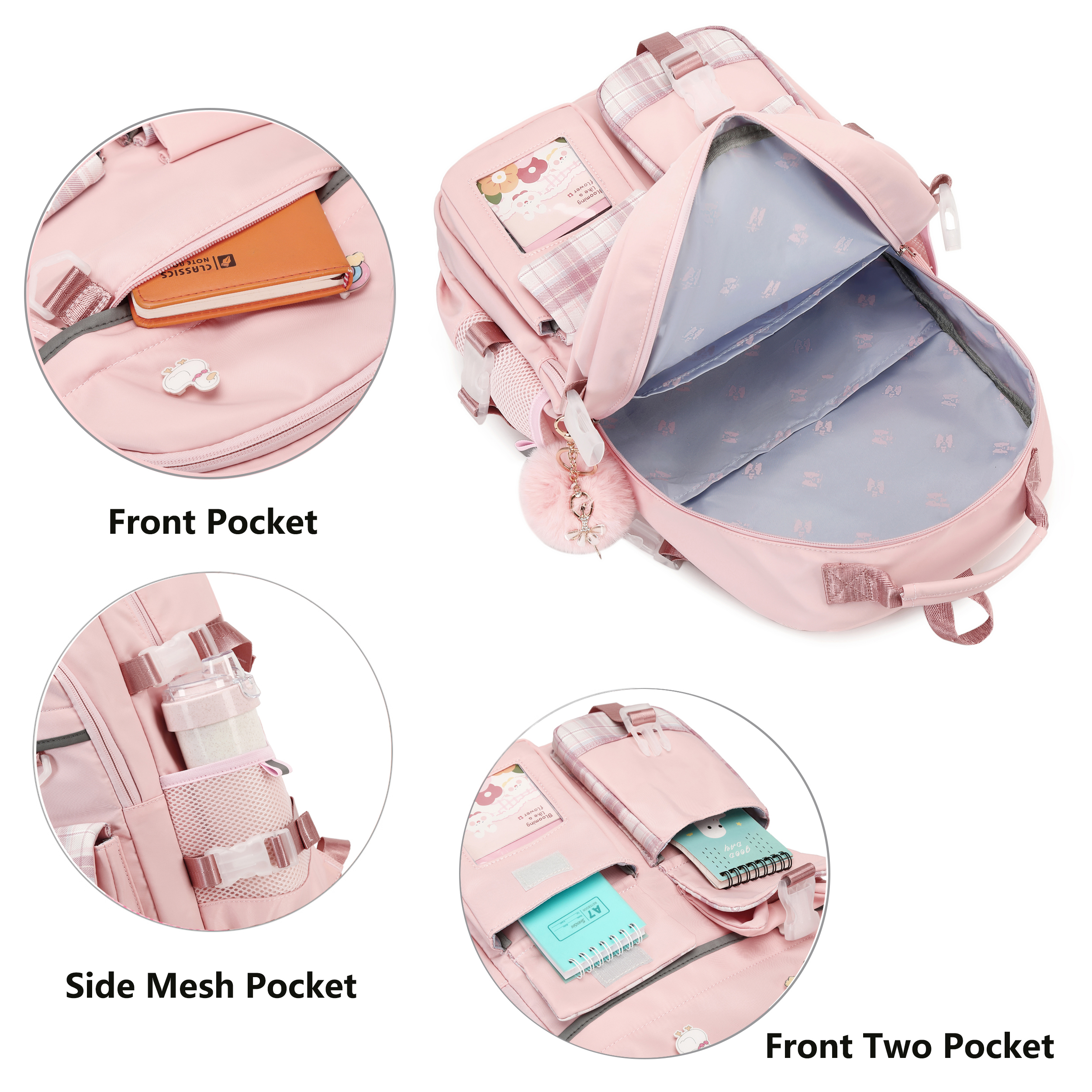 Mochila para niñas, para laptop de 15.6 pulgadas, para jardín de infantes y primaria, grande, para mujeres estudiantes, casual, para viajes (rosa) 2