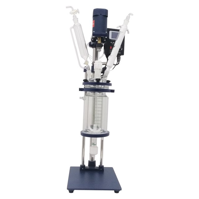2L Double-layer Glass Reactor Chemical lab Jacketed Glass Reactor Vessel for Chemistry Reaction Distillation 110V