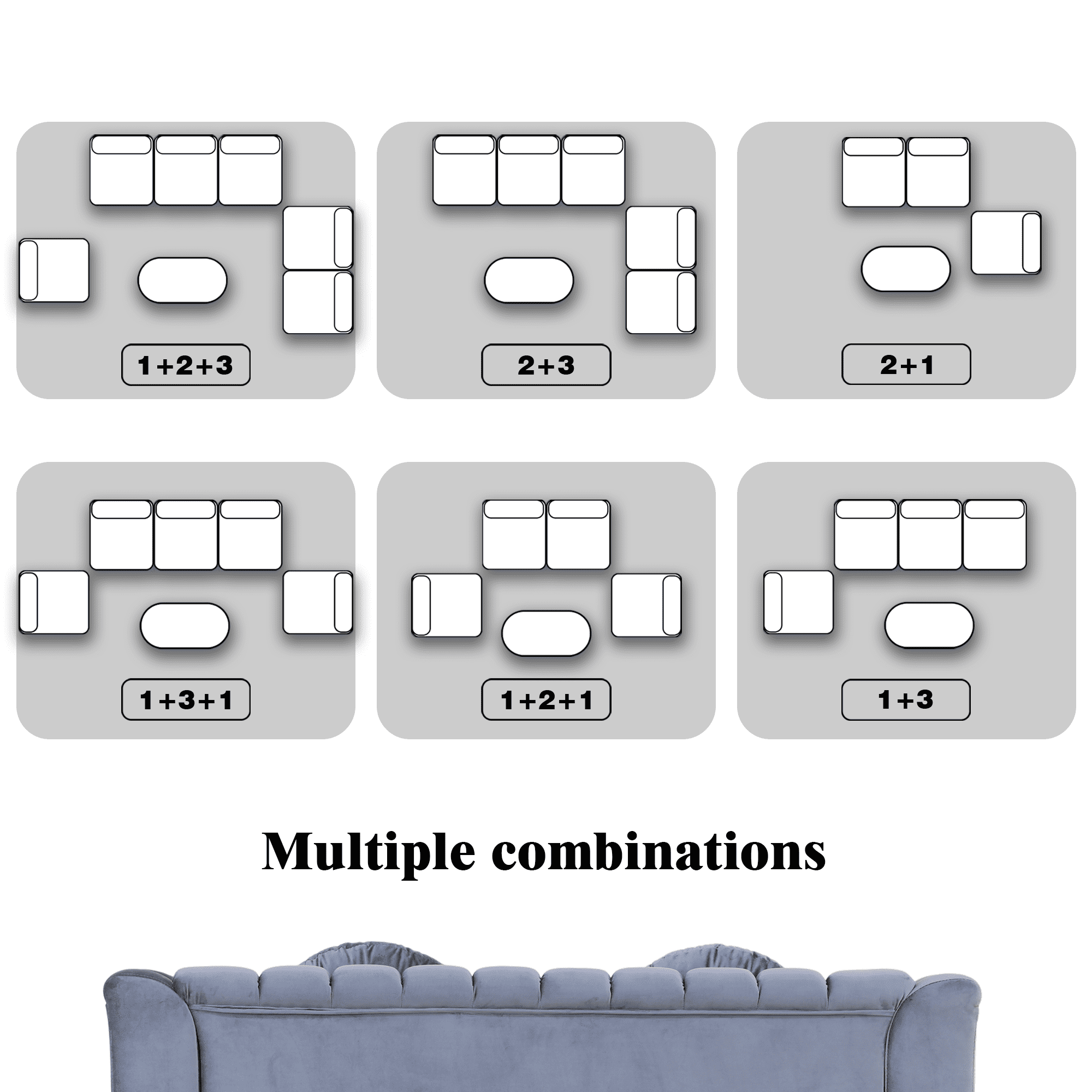 Aukfa 2 Pieces Sectional Sofa Couch Set, 21" Deep Seat Sofa for Living Room, 3 Seat Sofa, Loveseat,Gay