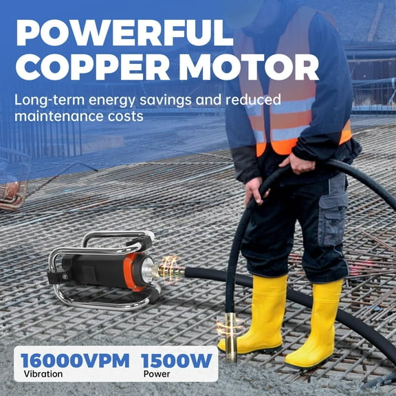 High-Power 1500W Concrete Vibrator with 16000 RPM | 2HP Copper Engine & 14.75ft Flexible Shaft | Perfect for Bubble-Free Concrete Finishing | Durable Portable Construction Equipment