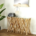 thumbnail image 2 of DecMode 51" x 30" Brown Teak Wood Handmade Tree Branch Console Table with Clear Glass Top, 1-Piece, 2 of 9