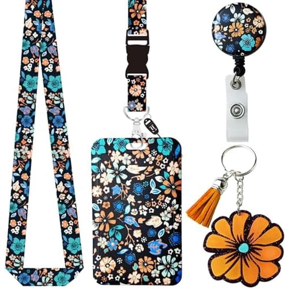 ID Badge Holder with Lanyard Retractable Badge Reel Clip Lanyards for ID Badges Flower Color Lanyards for ID Badges Lanyards for Women Flower Acrylic Keychain Teacher Lanyards Nurse Badge$$Office