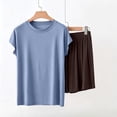 thumbnail image 5 of SHTXOZHI Women's Crew Neck Pajamas Set Plus Size Loose Sleepwear Solid Color Homewear Elastic Short Loungewear, 5 of 5