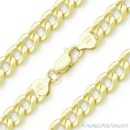Cuban / Curb 9mm Link Italian Chain Men's Bracelet in .925 Sterling Silver w/ 14k Yellow Gold