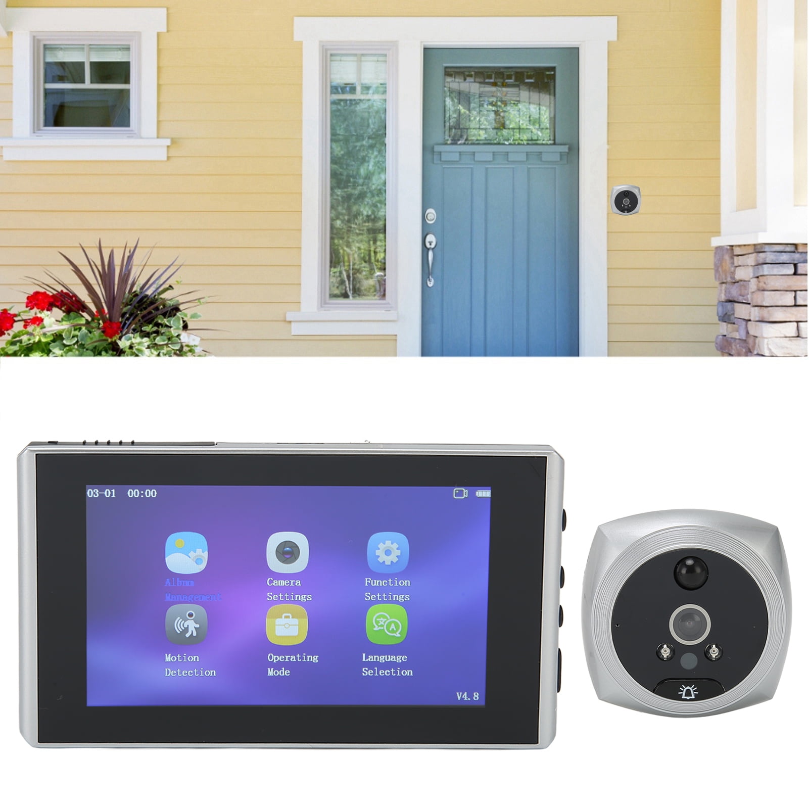 IR Camera Door Bell, Active Mobile Dection 2MP Door Peephole Security Camera Smart Digital Door
