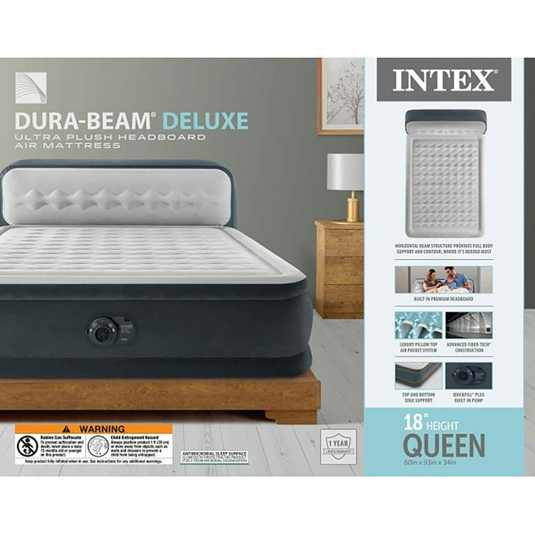 INTEX Dura-Beam Deluxe エアベッド クイーン 18インチ Intex Queen Deluxe Dura-Beam Airbed | Inflatable Raised 18