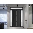 thumbnail image 3 of Front Exterior Prehung Metal-Plastic Door Frosted Glass | Manux 8112 Matte Black | 2 Side and Top Sidelite Transom | Office Commercial and Residential Doors Patio 68x94 (W16+36+16x80+14) Left-hand, 3 of 6