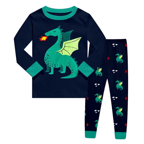 Afdoent Boys Pajamas Set Toddler Cartoon Print 2 Piece Long Sleeve Sleepwear Kids Clothes Sets Casual Loose Pajamas Cute 7Y