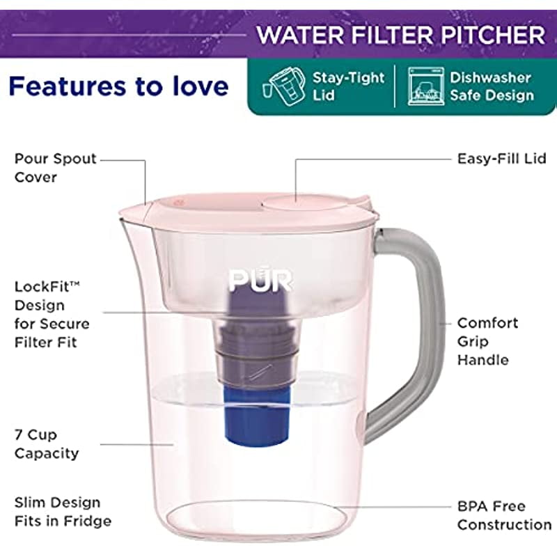 PUR Water Pitcher Filtration System, 7 Cup, Blush